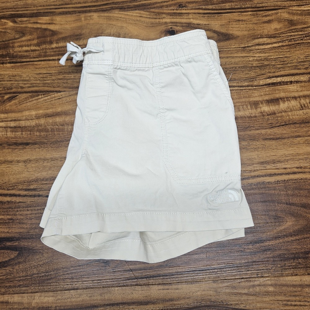 The North Face Elastic Waist Drawstring Cream Shorts Size M Pockets Hiking